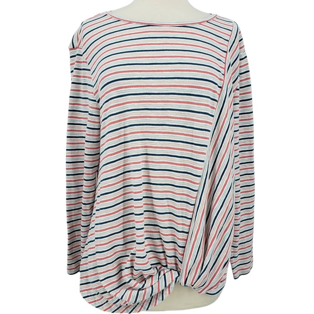 Caslon Metallic Multi Color Striped Twist Front Long Sleeve Top Womans Size Med